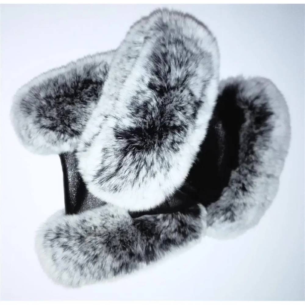 OBC DAMEN warme Handschuhe echt LEDER echt FELL Kaninfell Kaninchen Winter & Herbst Winterhandschuhe flauschig schwarz weiß grau XL Verkauf