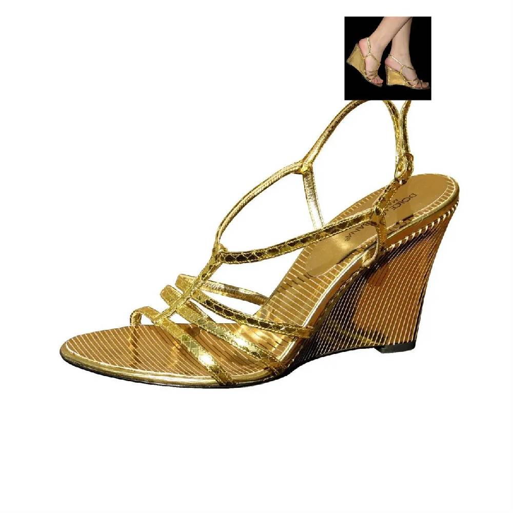 Dolce & Gabbana D&G HIGH HEELS Keil Sandalette Wedges Lederschuhe Schuhe Gold Hotsell