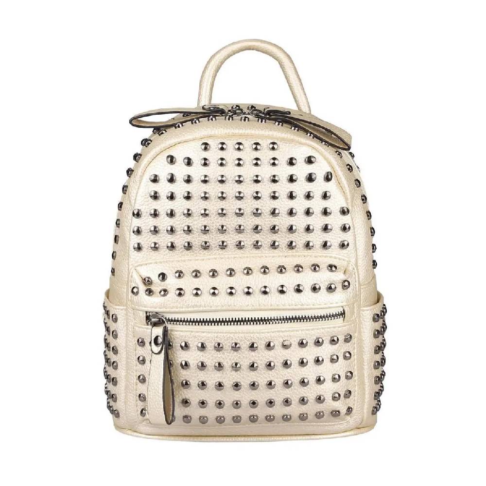 DAMEN NIETEN RUCKSACK TASCHE Cityrucksack Stadtrucksack Metallic Backpack Schultertasche Handtasche Umhängetasche Shopper Daypack Exklusivangebot