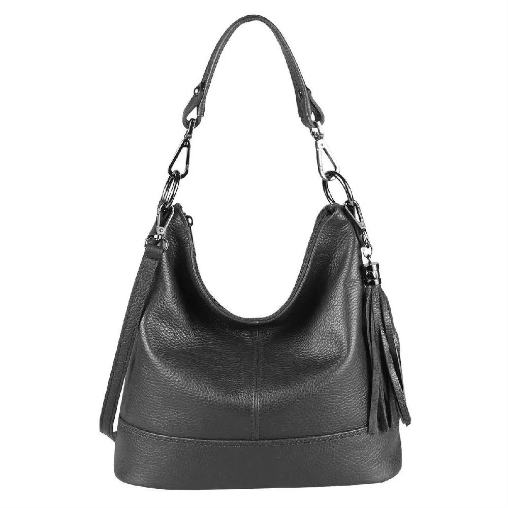 OBC Made in Italy Damen Leder Tasche Umhängetasche Shopper Schultertasche Handtasche Crossbody Hobo Bag Crossover Ledertasche Damentasche Fransen Muttertagsangebot
