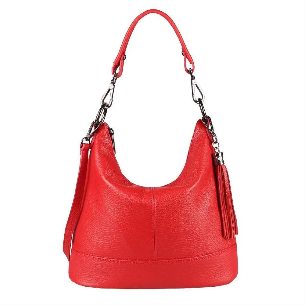 OBC Made in Italy Damen Leder Tasche Umhängetasche Shopper Schultertasche Handtasche Crossbody Hobo Bag Crossover Ledertasche Damentasche Fransen Muttertagsangebot