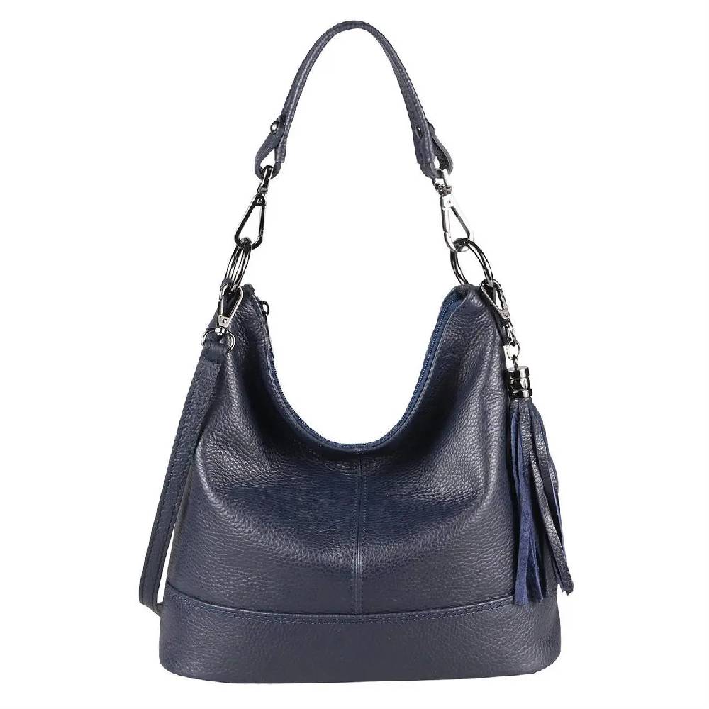 OBC Made in Italy Damen Leder Tasche Umhängetasche Shopper Schultertasche Handtasche Crossbody Hobo Bag Crossover Ledertasche Damentasche Fransen Muttertagsangebot