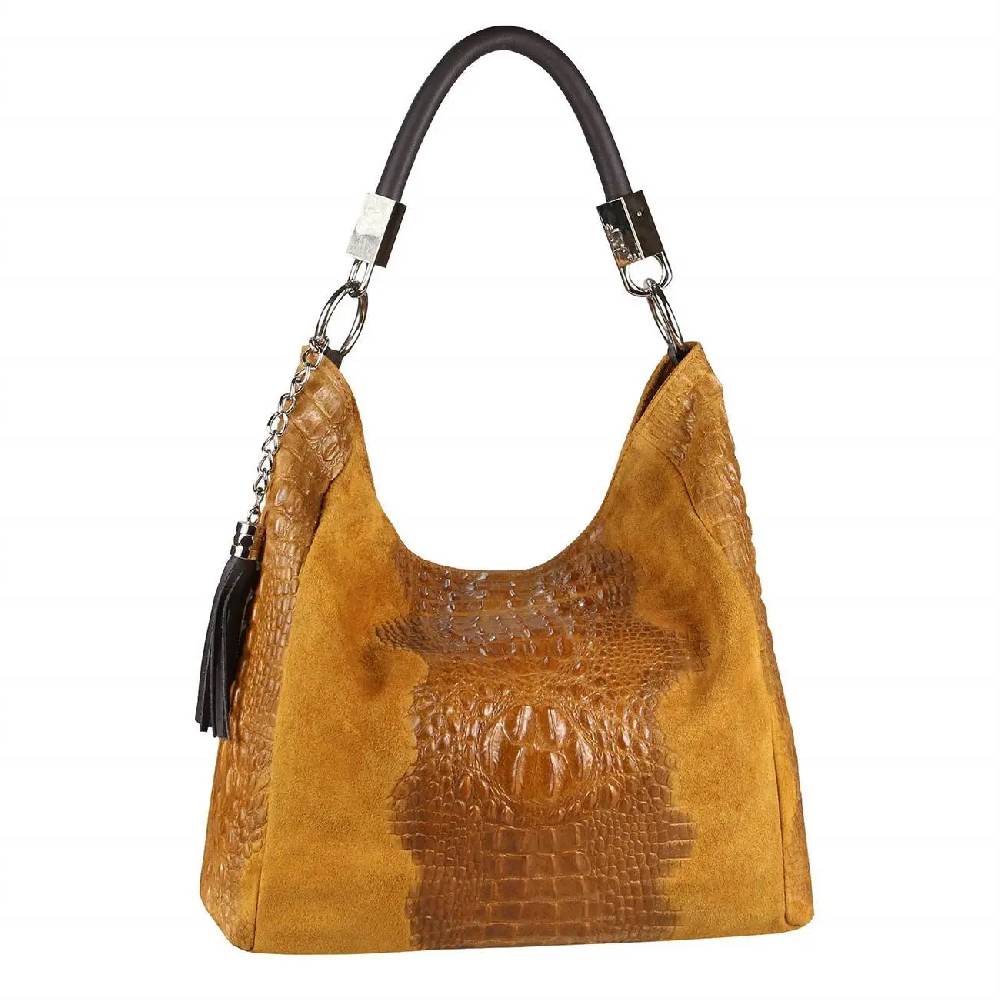 OBC Made in Italy DAMEN LEDER TASCHE KROKO-Prägung Shopper Tote Bag Wildleder Schultertasche Handtasche Business DIN-A4 Neueste Mode