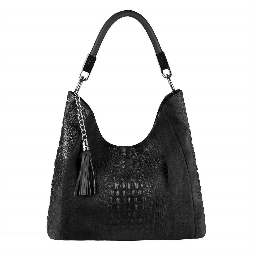 OBC Made in Italy DAMEN LEDER TASCHE KROKO-Prägung Shopper Tote Bag Wildleder Schultertasche Handtasche Business DIN-A4 Neueste Mode
