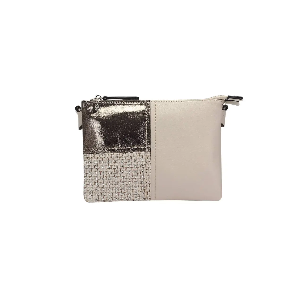 DAMEN 2xFach ABEND TASCHE CLUTCH POCHETTE Unterarmtasche Handtasche Schultertasche Umhängetasche Leder Optik Silbern Saisonale Angebote