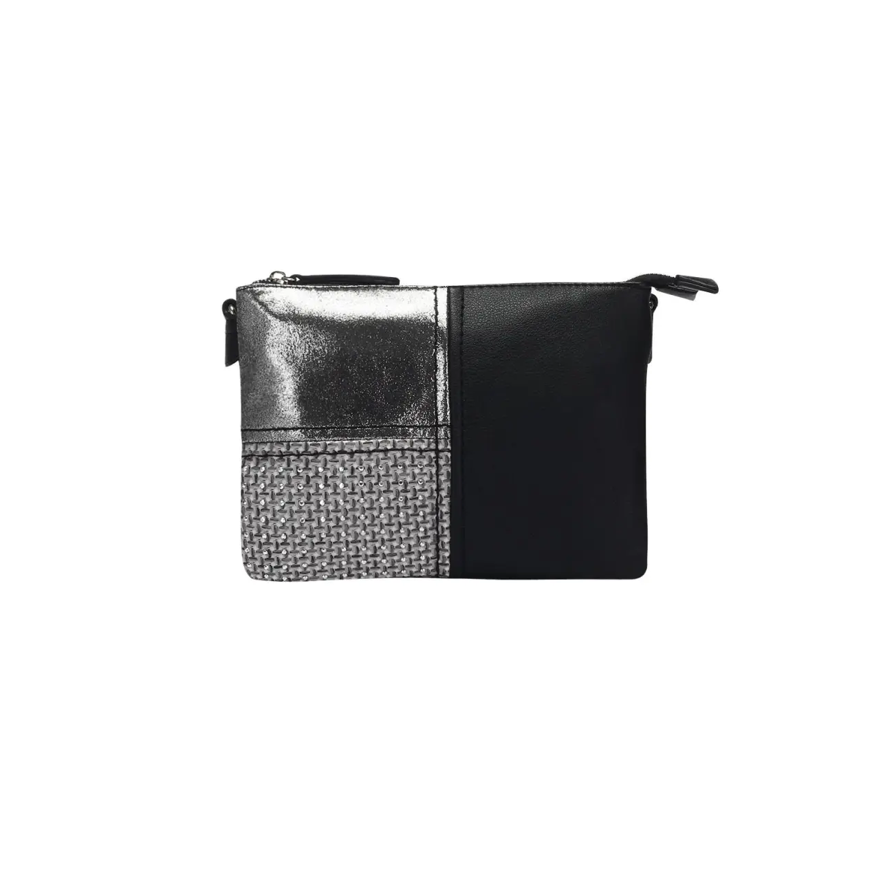 DAMEN 2xFach ABEND TASCHE CLUTCH POCHETTE Unterarmtasche Handtasche Schultertasche Umhängetasche Leder Optik Silbern Saisonale Angebote