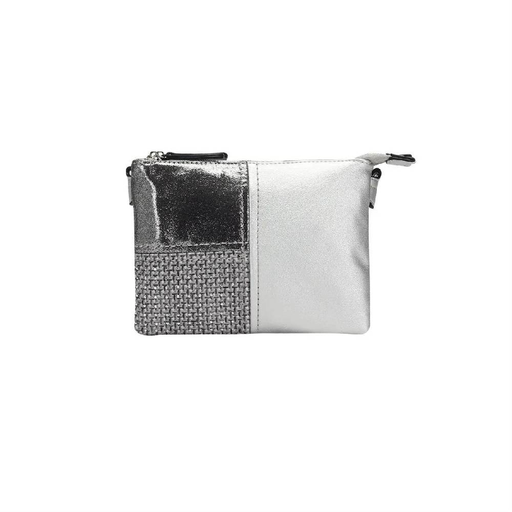 DAMEN 2xFach ABEND TASCHE CLUTCH POCHETTE Unterarmtasche Handtasche Schultertasche Umhängetasche Leder Optik Silbern Saisonale Angebote