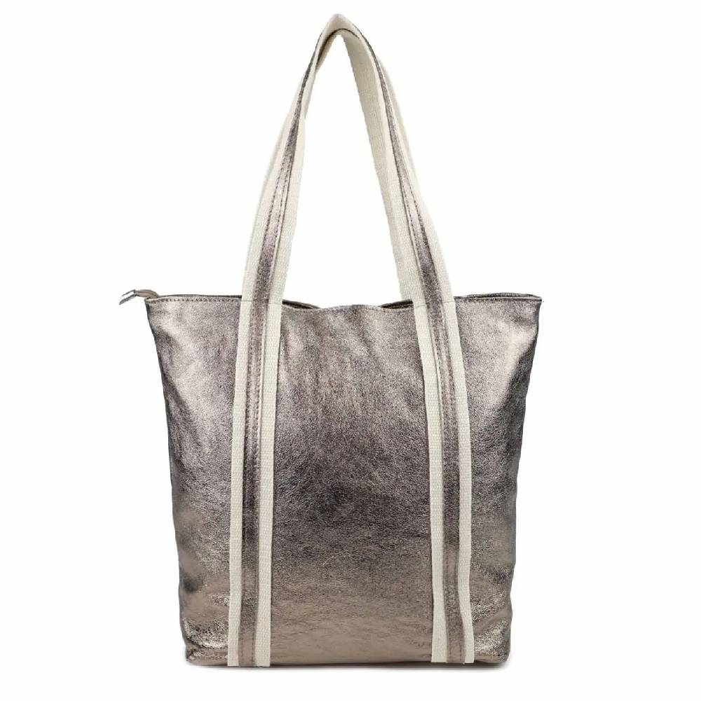 OBC Made in Italy DAMEN METALLIC ECHT LEDER HAND-TASCHE Shopper Schultertasche Tote Bag Umhängetasche Ledertasche Din-A4 Handtasche Beuteltasche JETZT KAUFEN