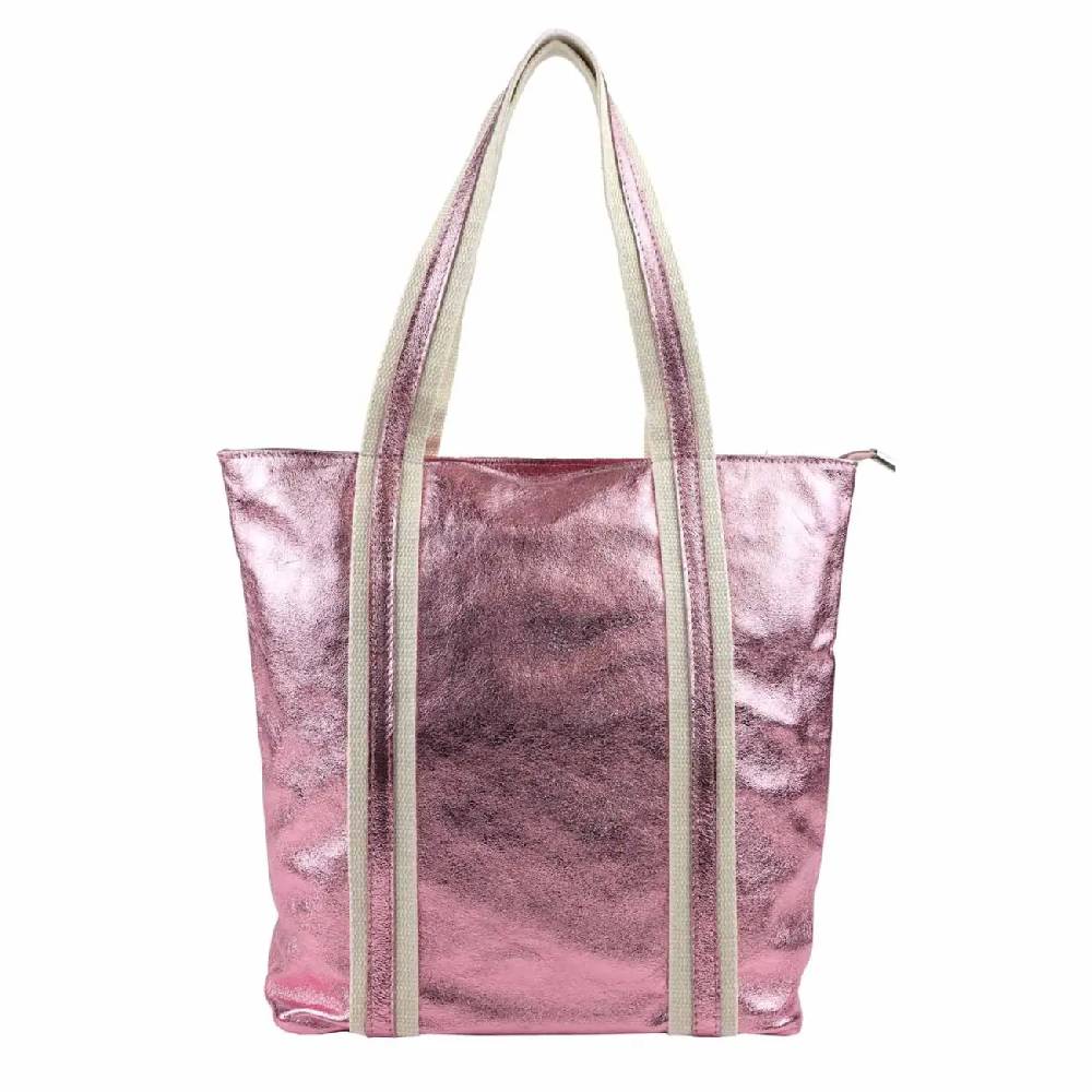 OBC Made in Italy DAMEN METALLIC ECHT LEDER HAND-TASCHE Shopper Schultertasche Tote Bag Umhängetasche Ledertasche Din-A4 Handtasche Beuteltasche JETZT KAUFEN