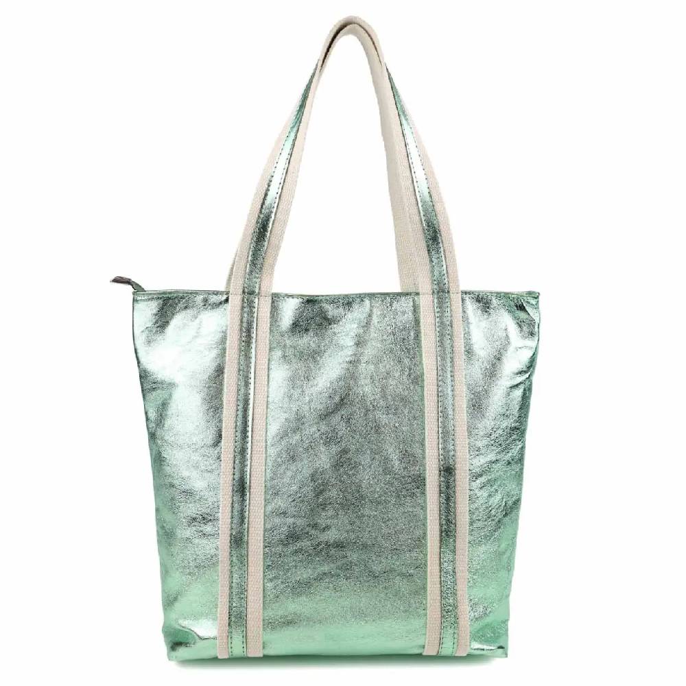OBC Made in Italy DAMEN METALLIC ECHT LEDER HAND-TASCHE Shopper Schultertasche Tote Bag Umhängetasche Ledertasche Din-A4 Handtasche Beuteltasche JETZT KAUFEN