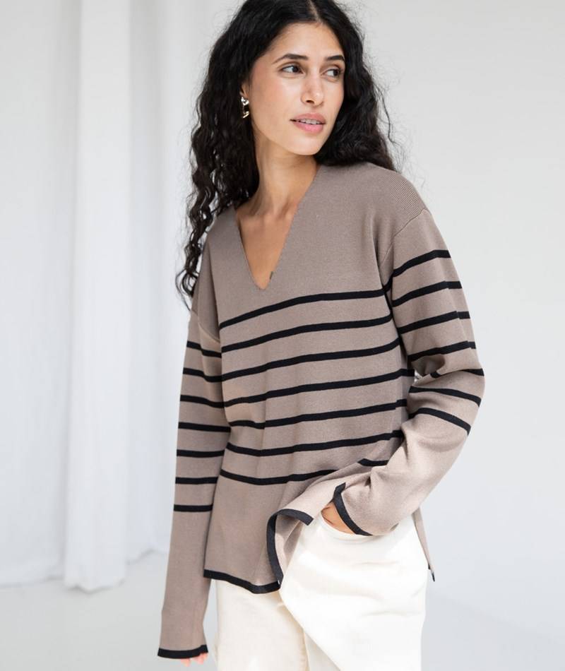 Kauf Dich Glücklich VILA VIOstria V-Neck Pullover gestreift