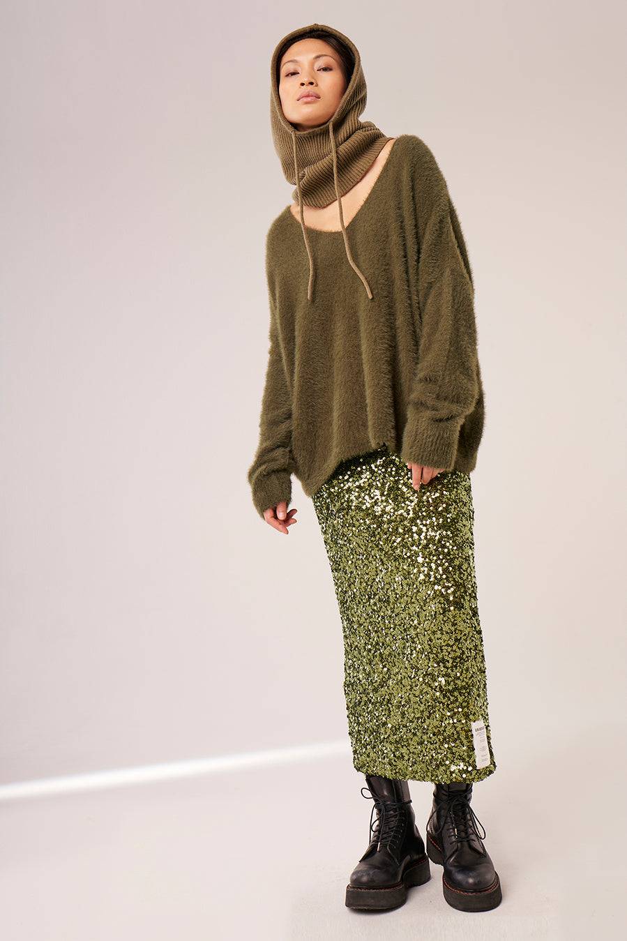 Liv Bergen Sweater HI knit in olive Großer Ausverkauf