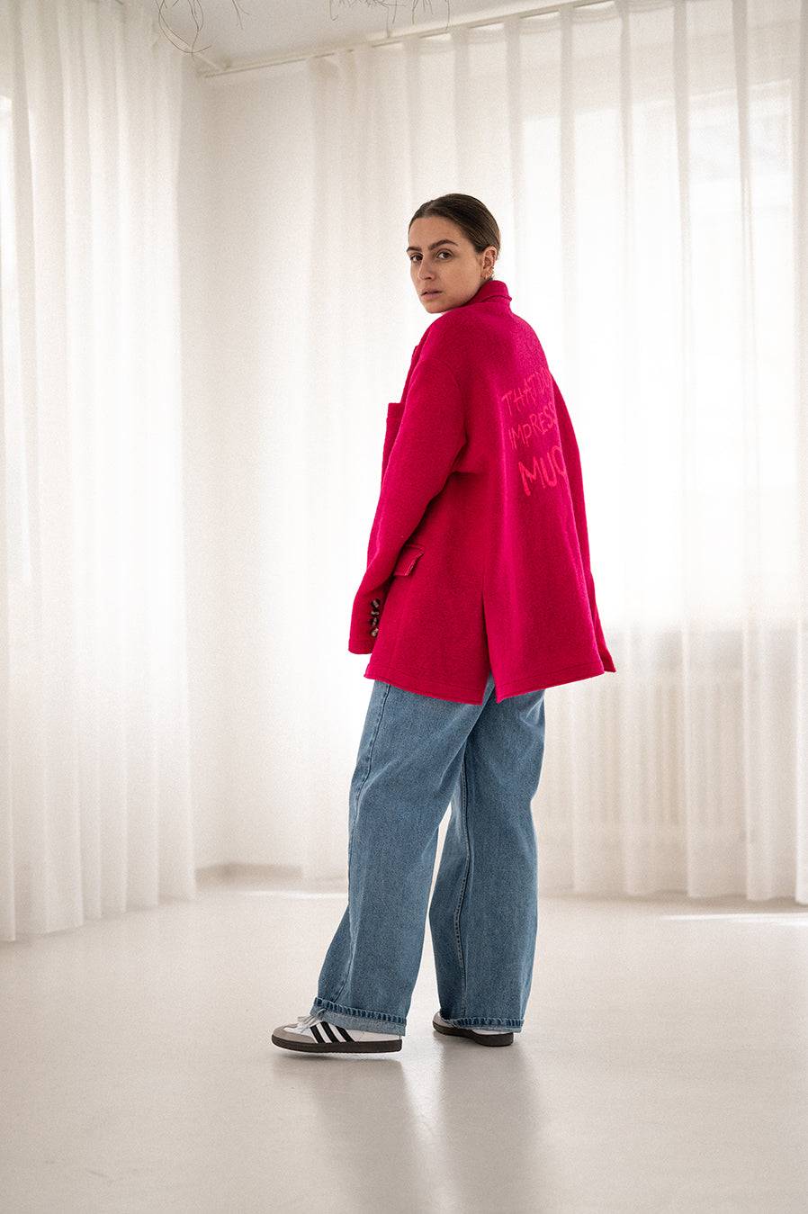 Liv Bergen Oversized Jacke "THAT DON'T IMPRESS ME MUCH" in creme Preisnachlass