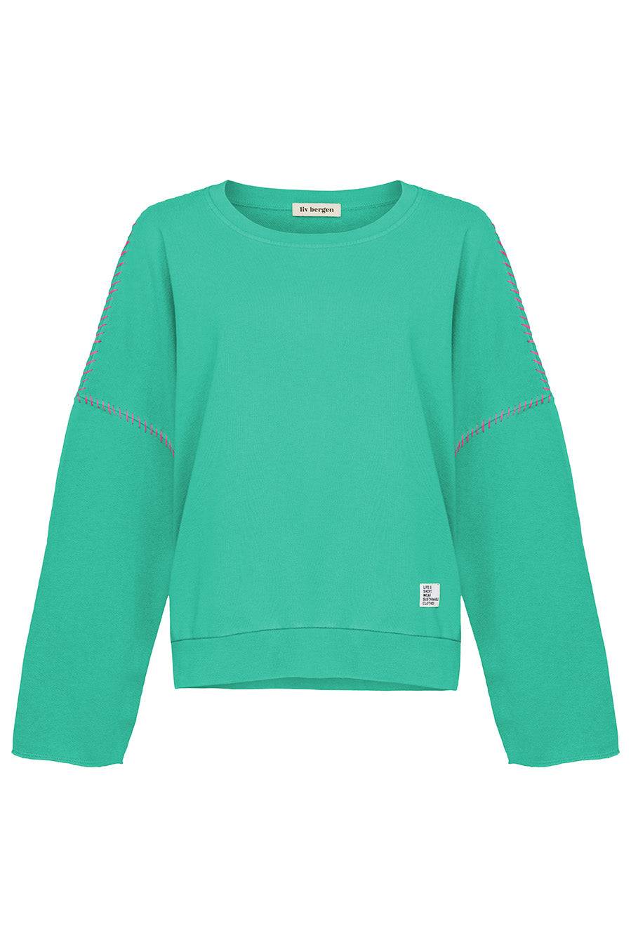 Liv Bergen Sweater "100% Organic Cotton" handstitched in emerald