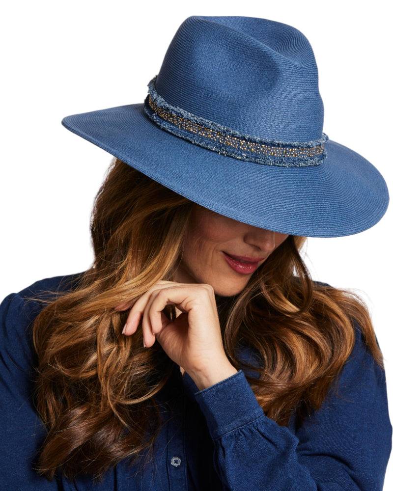 Loevenich großer Fedora mit Glitzersteinchen-Indigo Sonderangebot der Fabrik