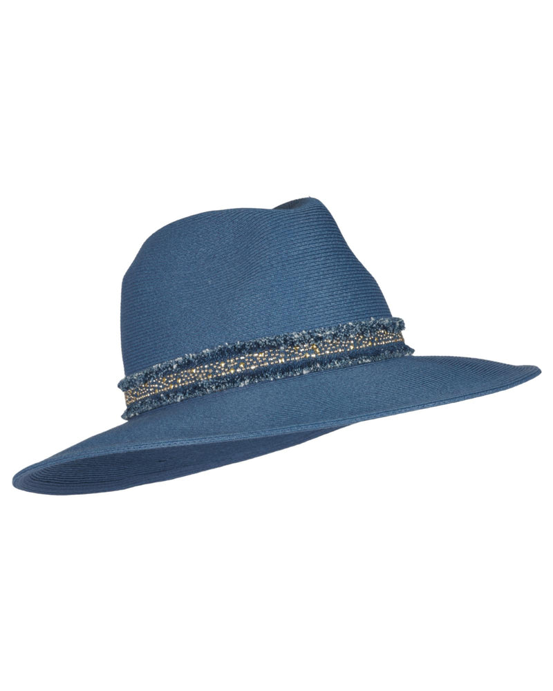 Loevenich großer Fedora mit Glitzersteinchen-Indigo Sonderangebot der Fabrik