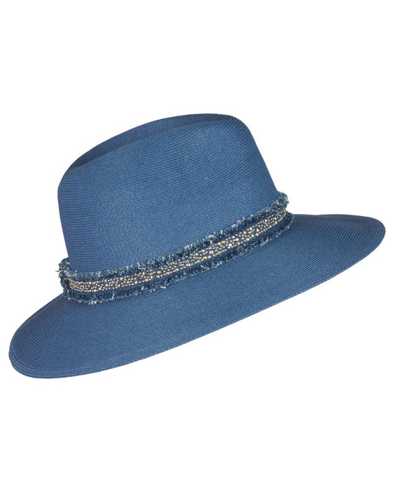 Loevenich großer Fedora mit Glitzersteinchen-Indigo Sonderangebot der Fabrik