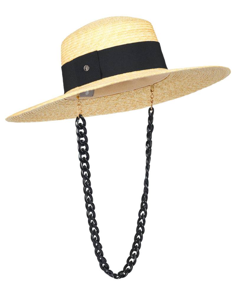 Loevenich Matelot-Strohhut mit Kette-Natur-Schwarz Im Verkauf