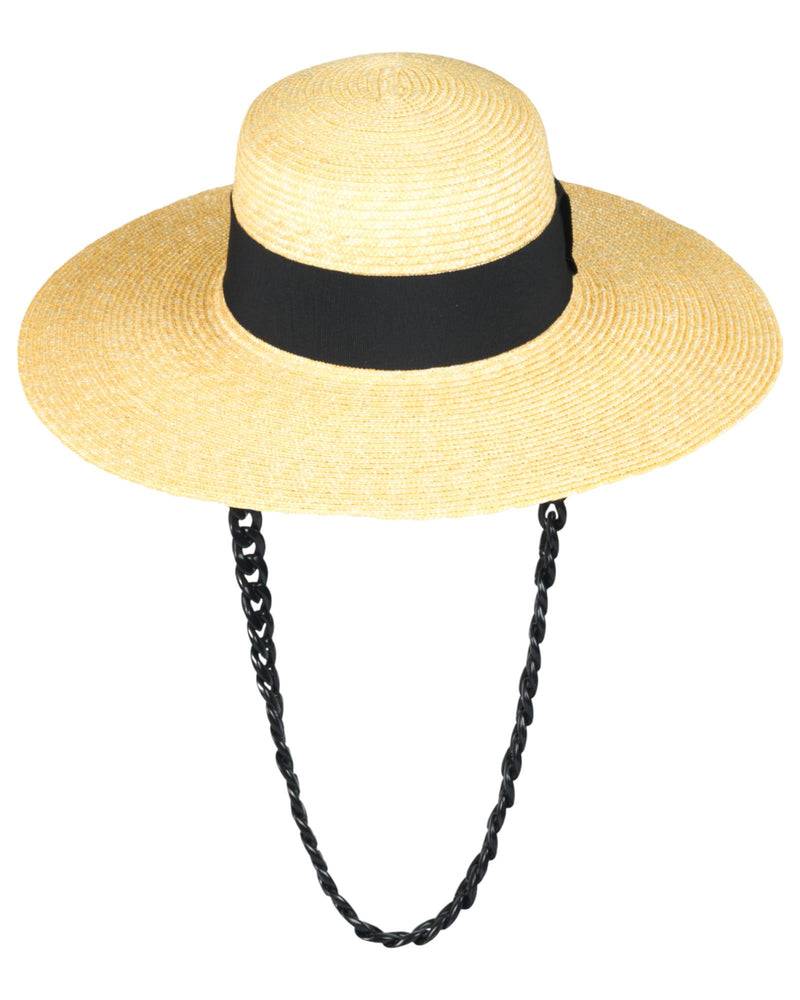 Loevenich Matelot-Strohhut mit Kette-Natur-Schwarz Im Verkauf