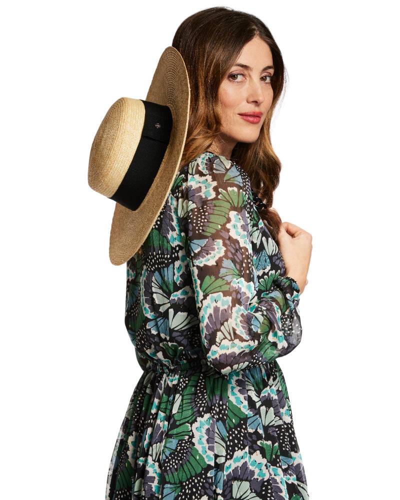 Loevenich Matelot-Strohhut mit Kette-Natur-Schwarz Im Verkauf