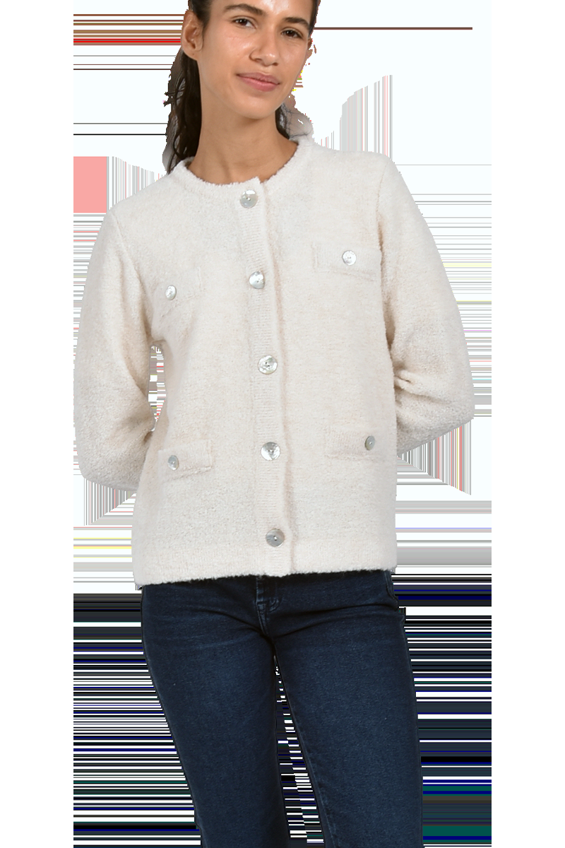 Pierre Claire Exquisite Bouclé-Strickjacke mit Rundhalsausschnitt von Pierre Claire Online