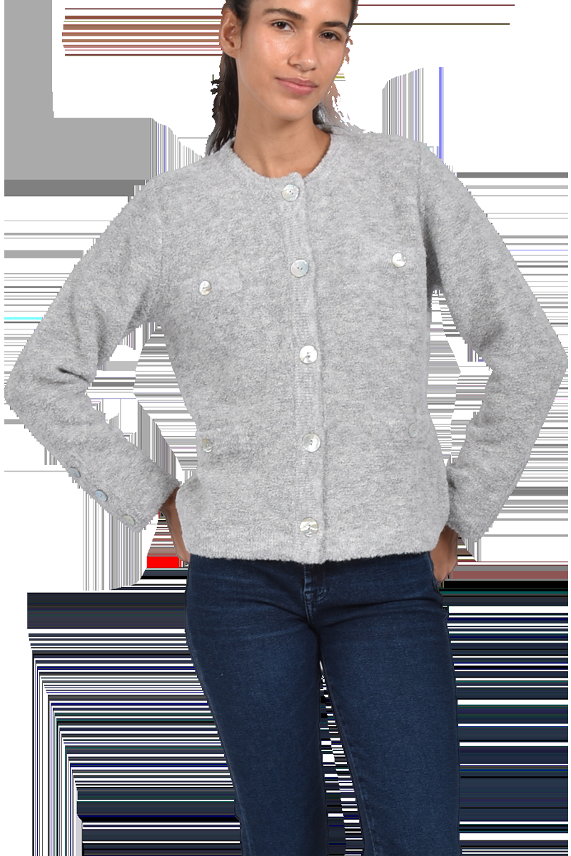 Pierre Claire Exquisite Bouclé-Strickjacke mit Rundhalsausschnitt von Pierre Claire Outlet