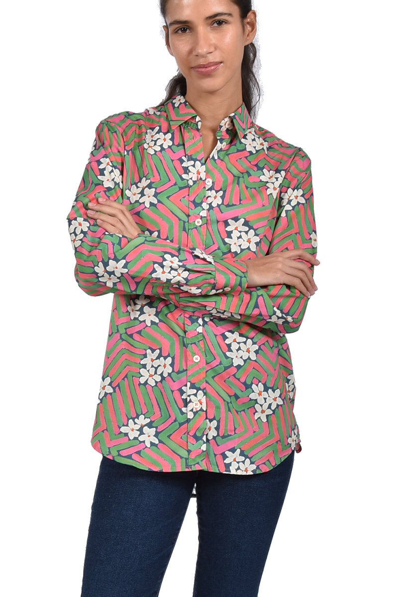 STEEN Bluse mit grafischem Blumenmuster von Liberty, Kellerfalte und abgerundetem Saum Valentinstagsangebot