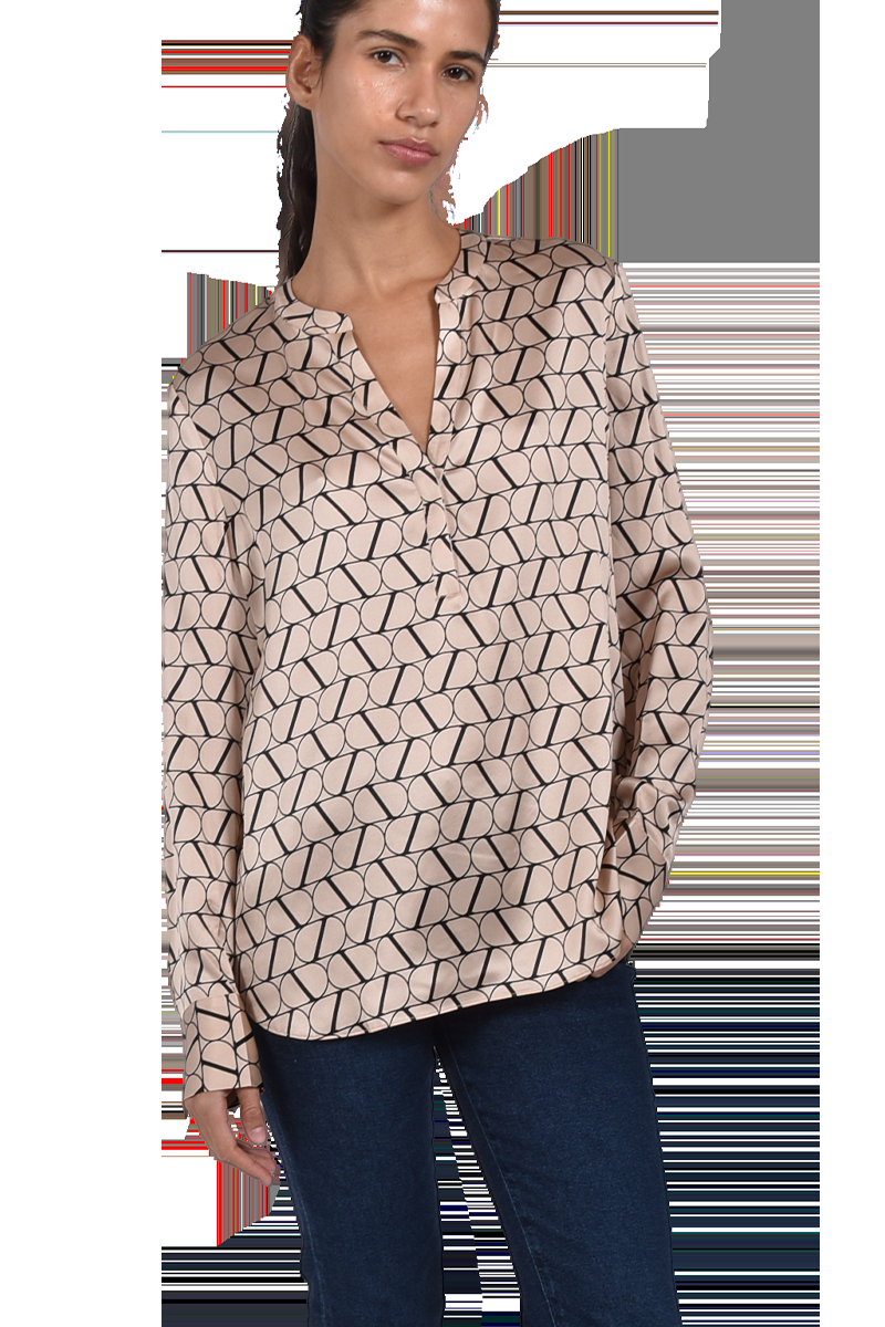 INSIEME Seidenbluse mit V-Ausschnitt und "I" Logo-Druck von INSIEME Lagerräumung