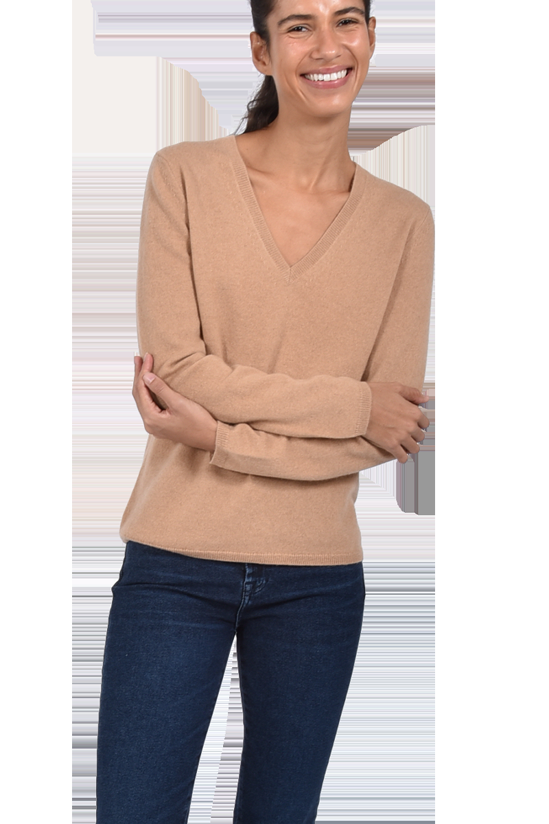 INSIEME Klassischer V-Ausschnitt-Pullover aus 100% Cashmere mit Maschendetail im Rücken von INSIEME Osterangebot