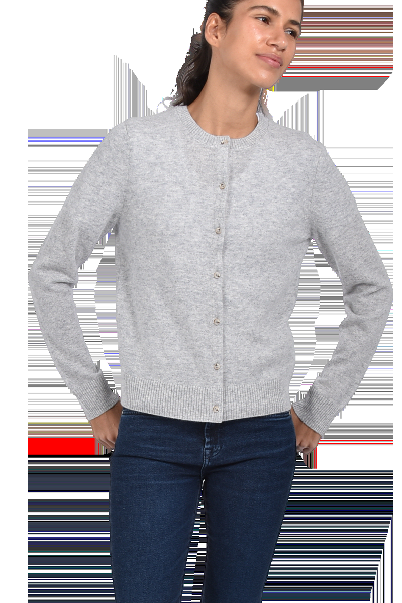 INSIEME Klassische Rundhalsjacke aus 100% Kaschmir mit breitem Bund und senkrechtem Maschendetail im Rücken von INSIEME Jubiläumsangebot