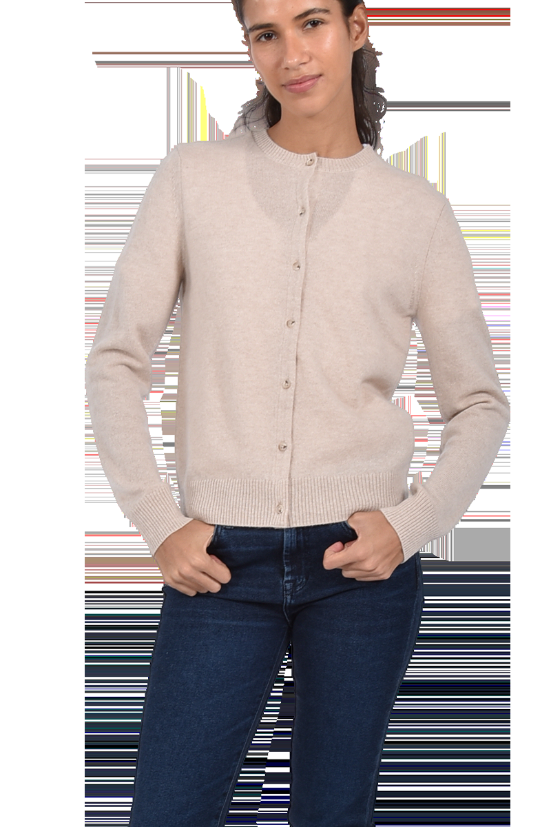 INSIEME Klassische Rundhalsjacke aus 100% Kaschmir mit breitem Bund und senkrechtem Maschendetail im Rücken von INSIEME Heißer Verkauf