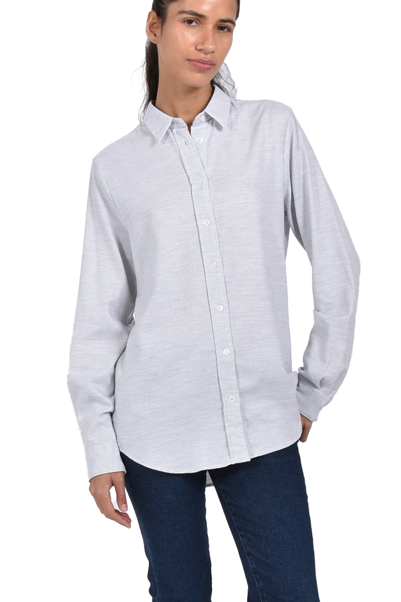 STEEN Melierte Flanellbluse mit Kellerfalte und abgerundetem Saum Tägliche Deals
