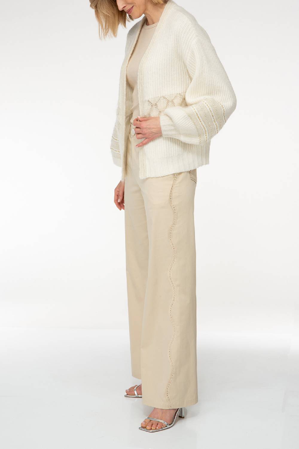 IVI GmbH SOLID KNIT Cardigan mit Zier-Crochet weiß Heißer Verkauf