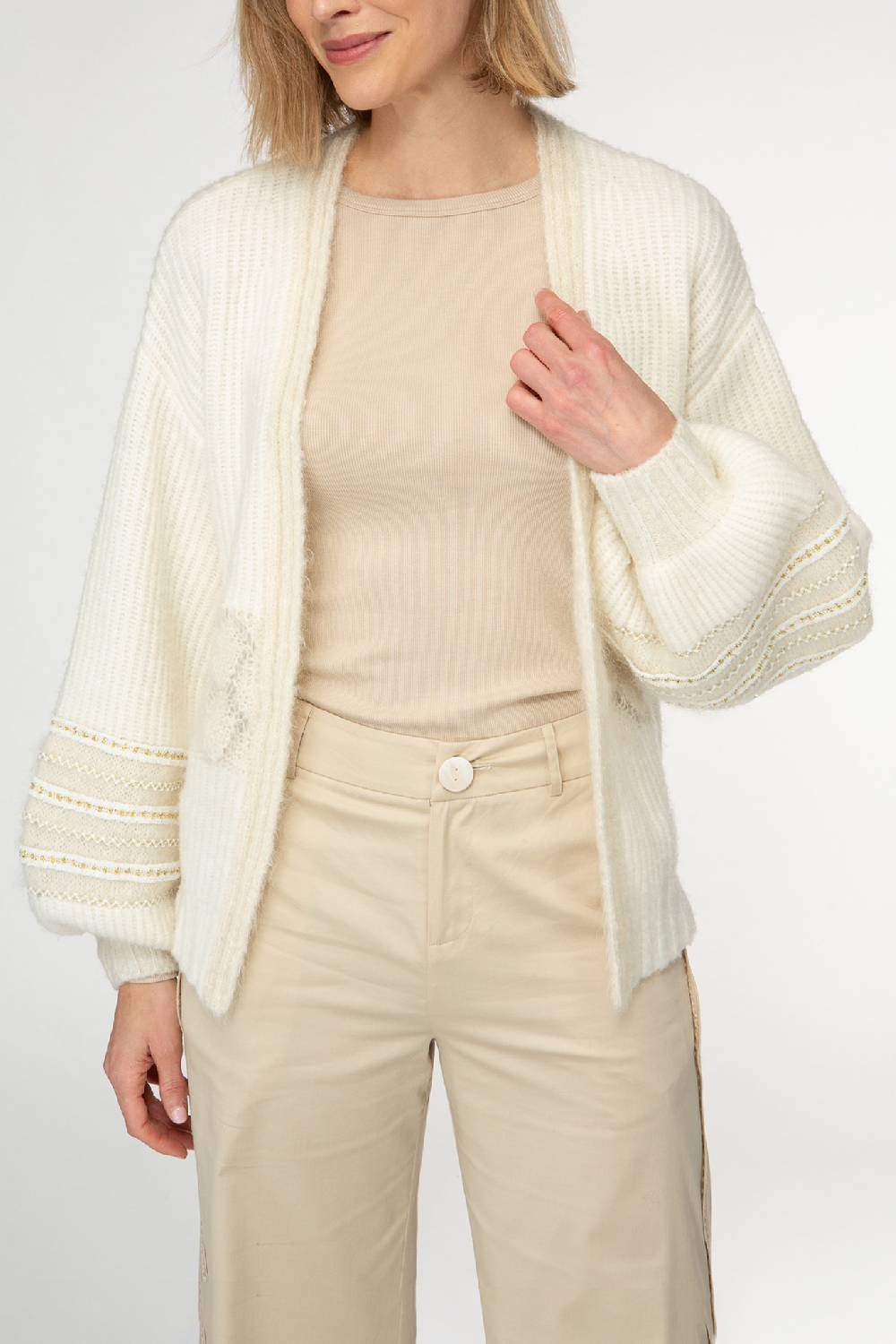 IVI GmbH SOLID KNIT Cardigan mit Zier-Crochet weiß Heißer Verkauf