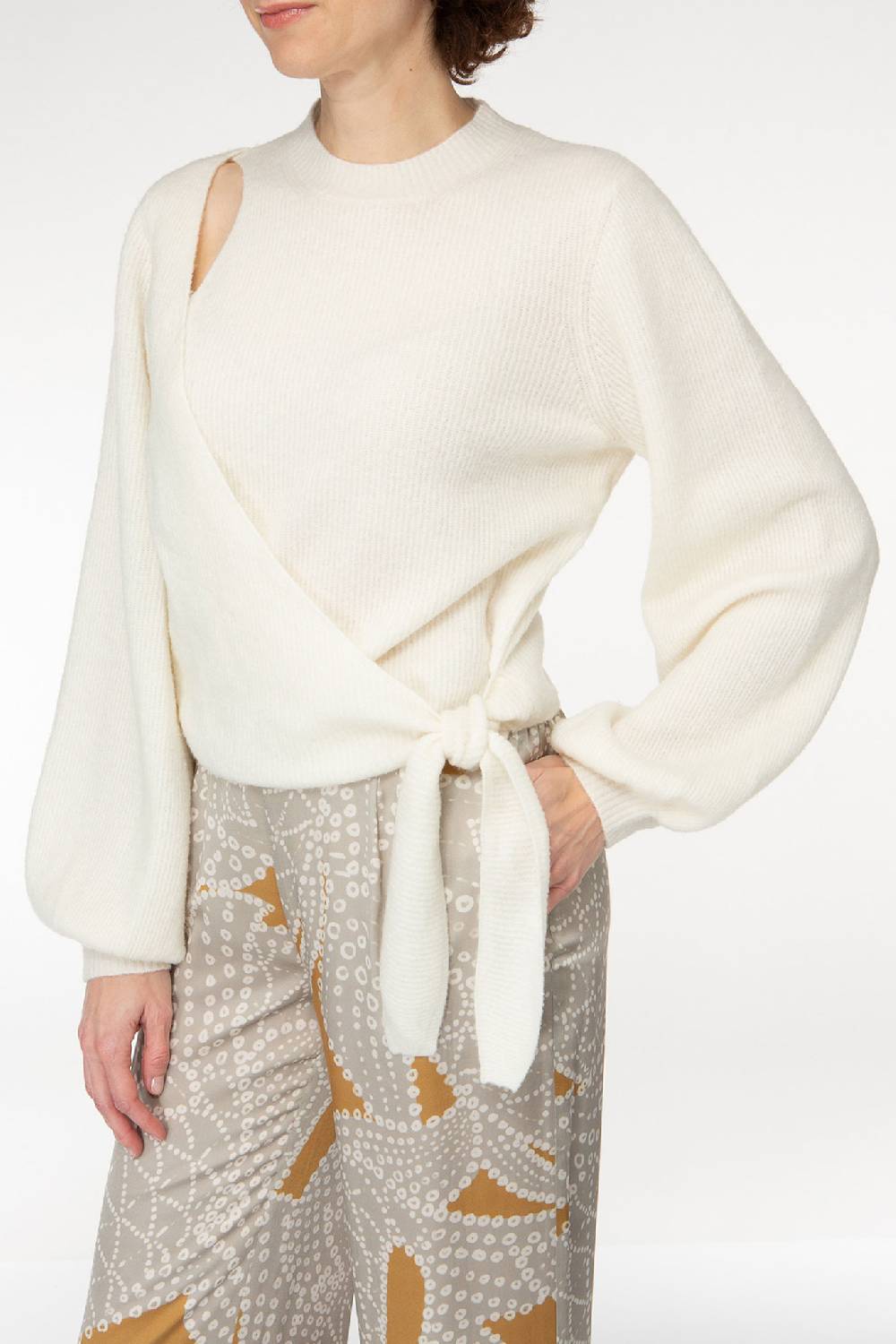IVI GmbH SOLID KNIT Wickelpullover mit Cut-Out Detail weiß Große Rabatte