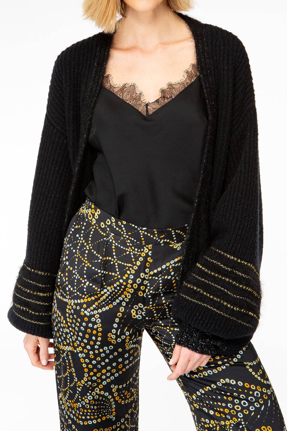 IVI GmbH SOLID KNIT Cardigan mit Zier-Crochet schwarz Wochenangebot