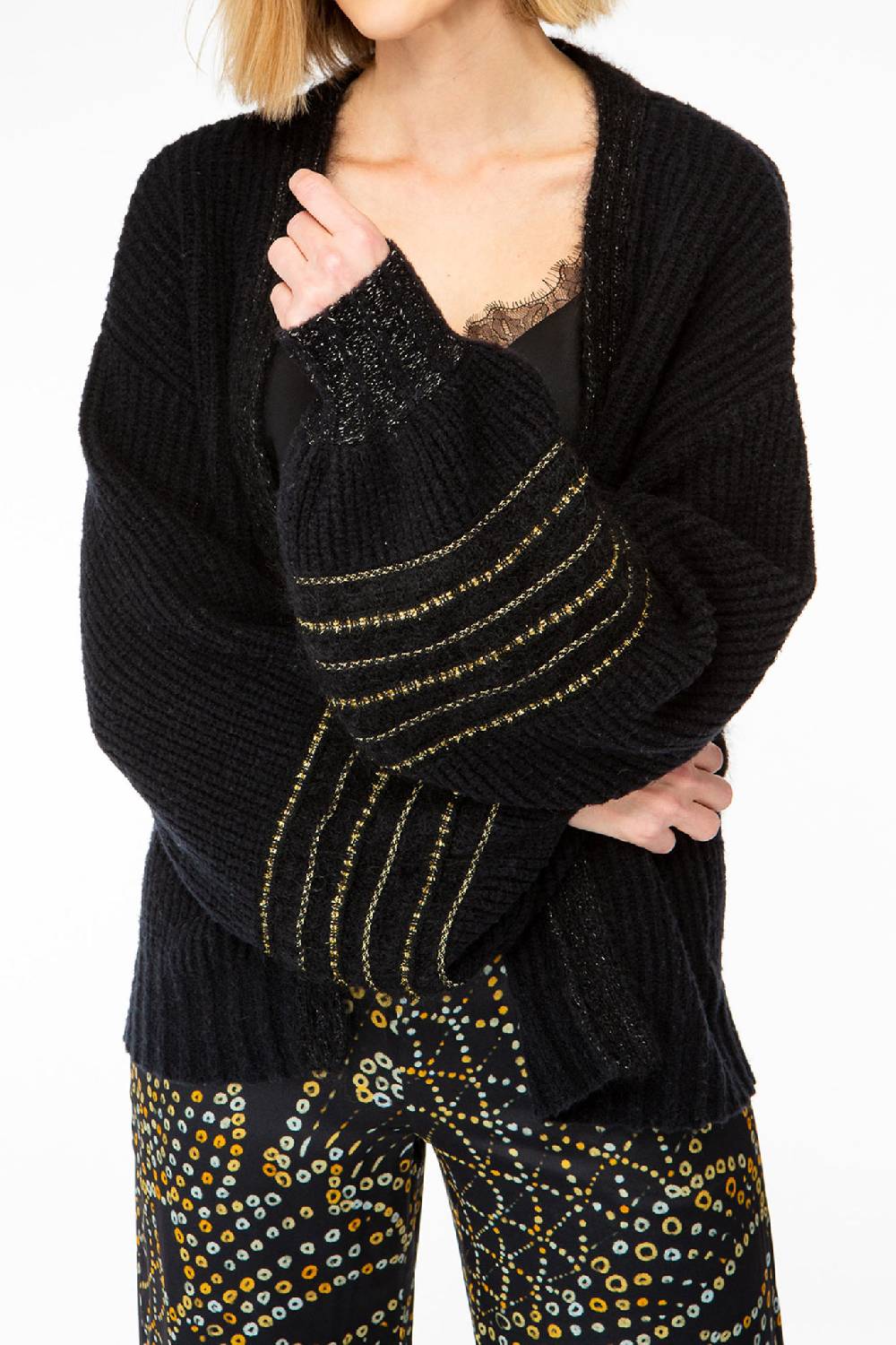 IVI GmbH SOLID KNIT Cardigan mit Zier-Crochet schwarz Wochenangebot
