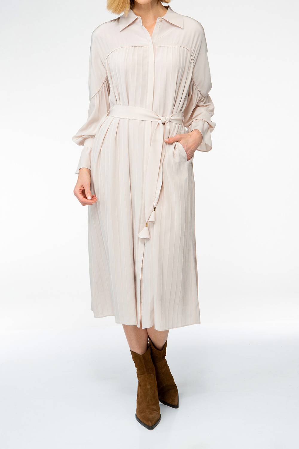 IVI GmbH FANCY Plissé Kleid aus Seiden-Georgette taupe Super Rabatt