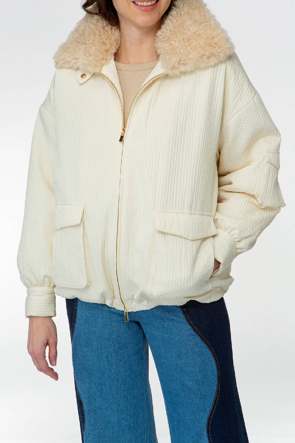 IVI GmbH OUTERWEAR Pilotenjacke mit Fake-Fur Kragen creme-weiß Auslauf