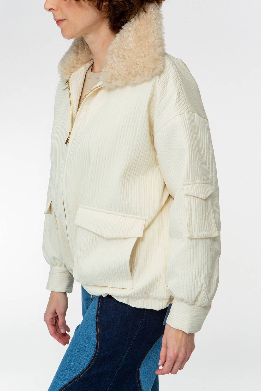 IVI GmbH OUTERWEAR Pilotenjacke mit Fake-Fur Kragen creme-weiß Auslauf