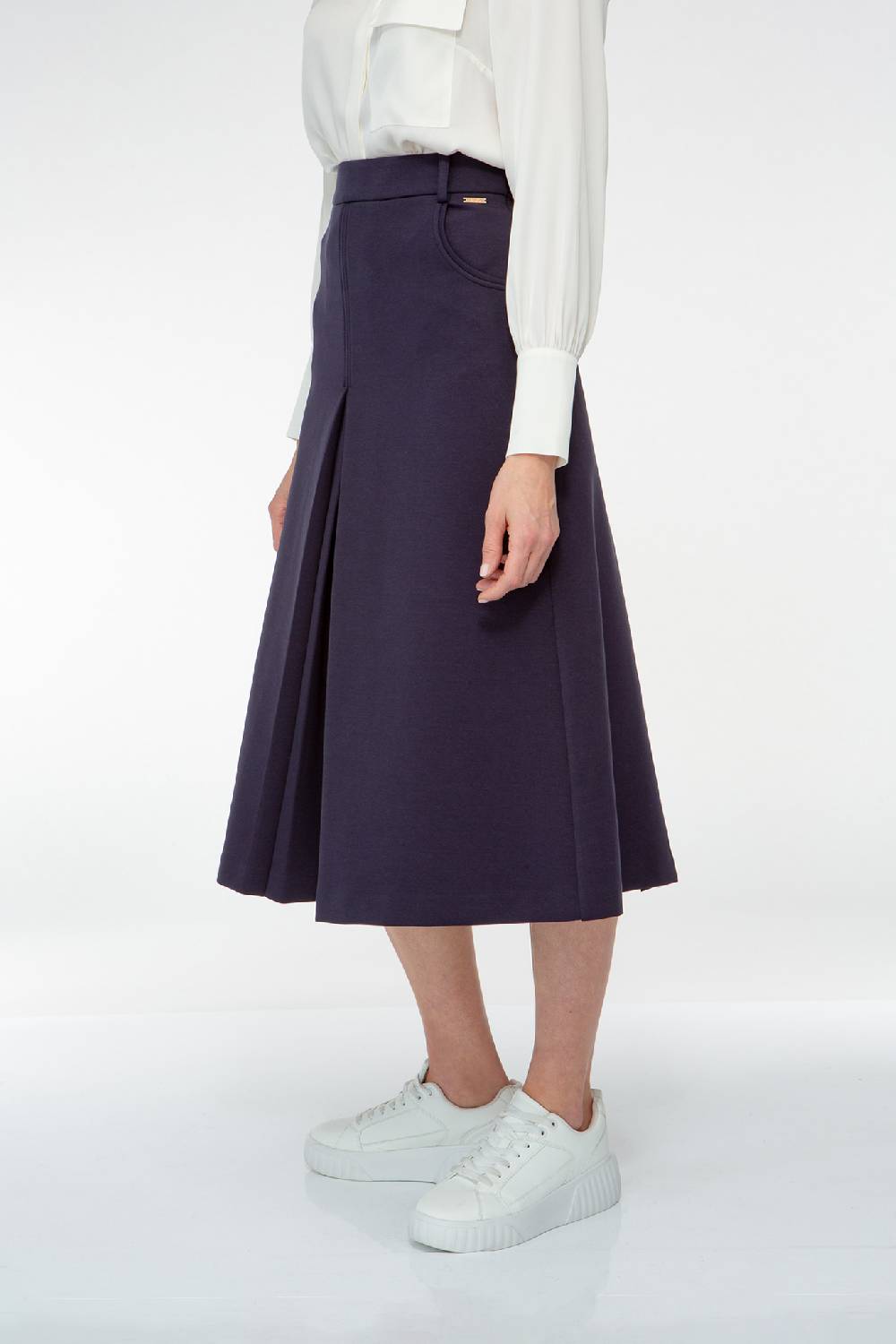 IVI GmbH SOLID JERSEY Midirock mit Kellerfalte navy Fabrikpreis