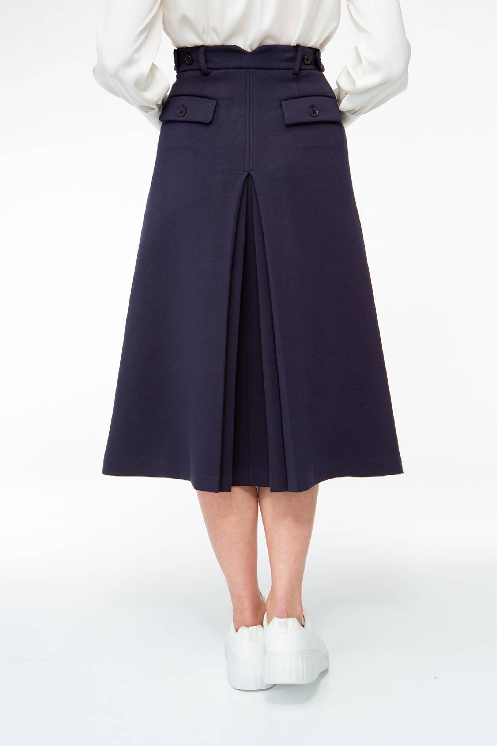 IVI GmbH SOLID JERSEY Midirock mit Kellerfalte navy Fabrikpreis