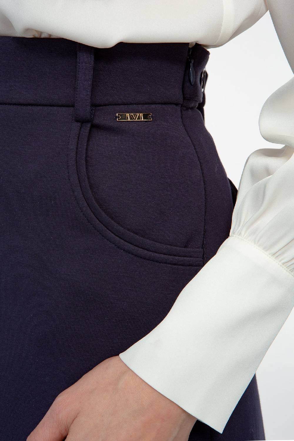 IVI GmbH SOLID JERSEY Midirock mit Kellerfalte navy Fabrikpreis
