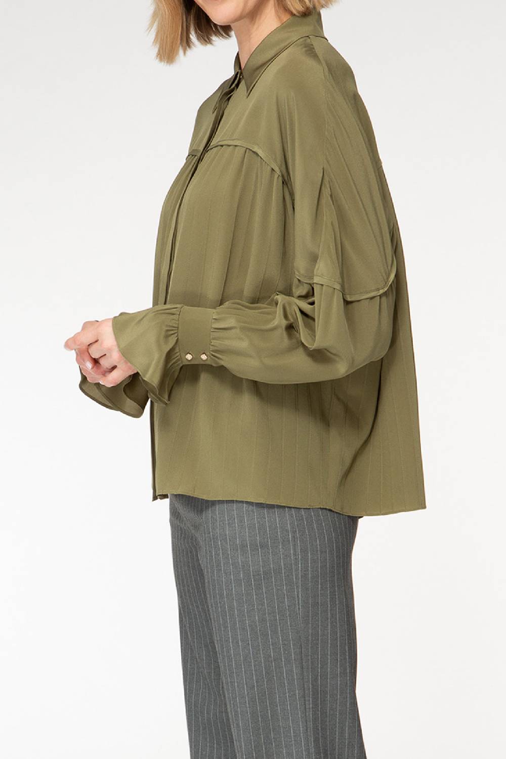 IVI GmbH FANCY Plissé Bluse aus Seiden-Georgette olive Riesige Rabatte