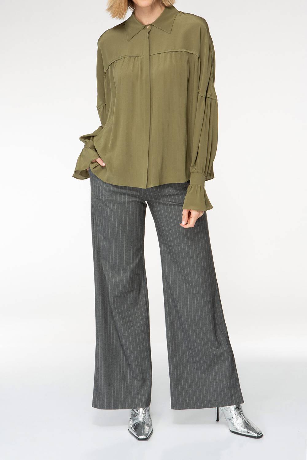 IVI GmbH FANCY Plissé Bluse aus Seiden-Georgette olive Riesige Rabatte