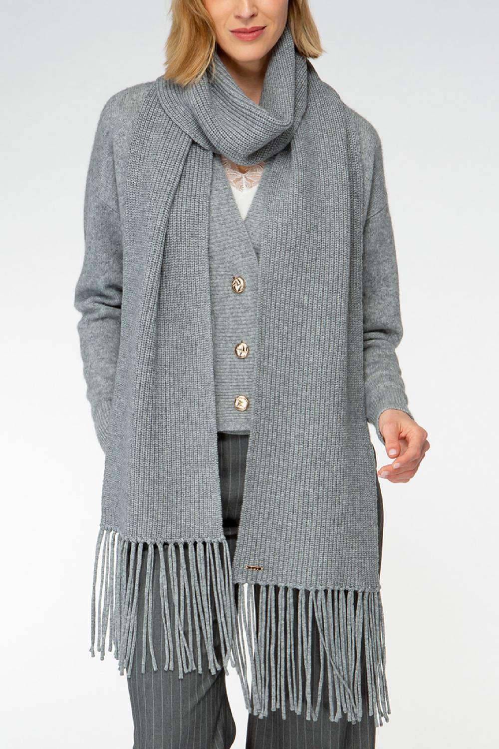 IVI GmbH SOLID KNIT Langer Schal mit Fransen grau-melange Fabrikladen