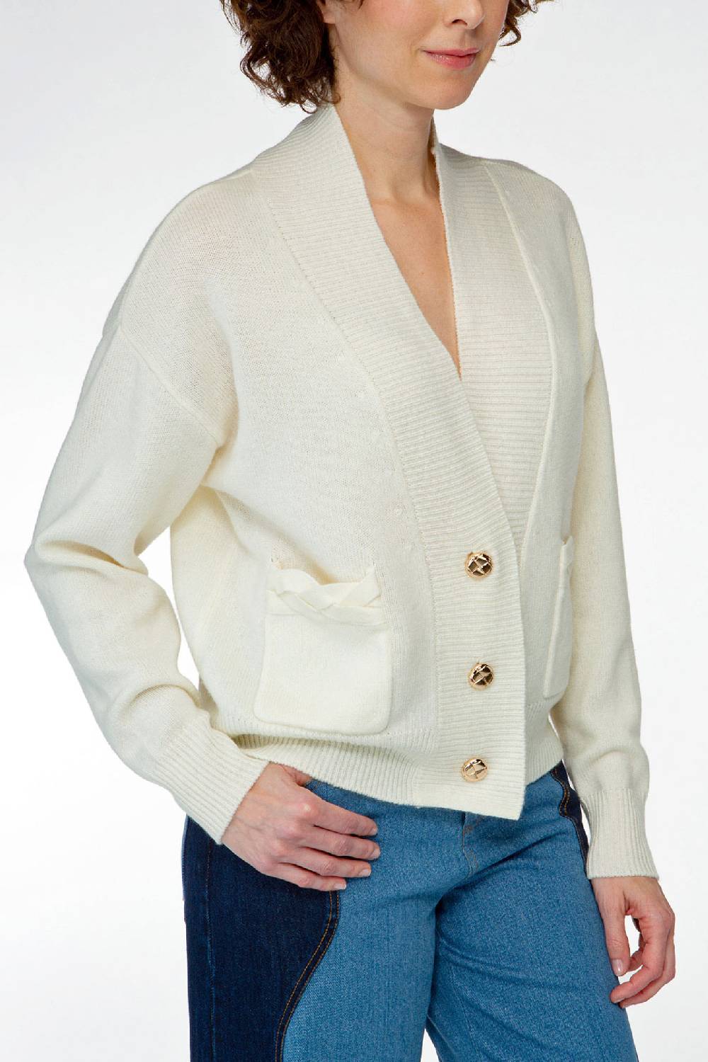 IVI GmbH SOLID KNIT Cardigan mit aufgesetzten Taschen weiß 2025