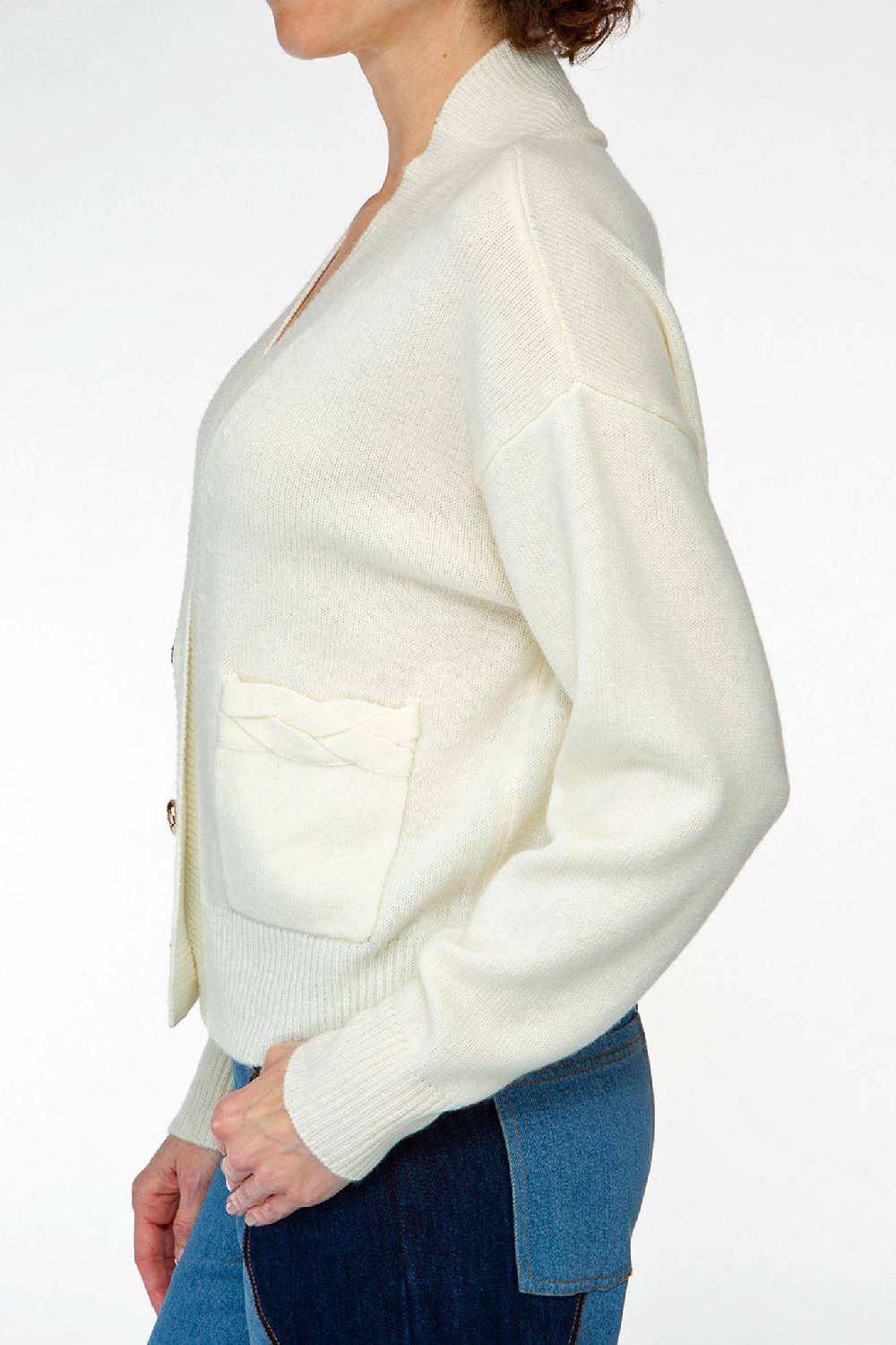 IVI GmbH SOLID KNIT Cardigan mit aufgesetzten Taschen weiß 2025