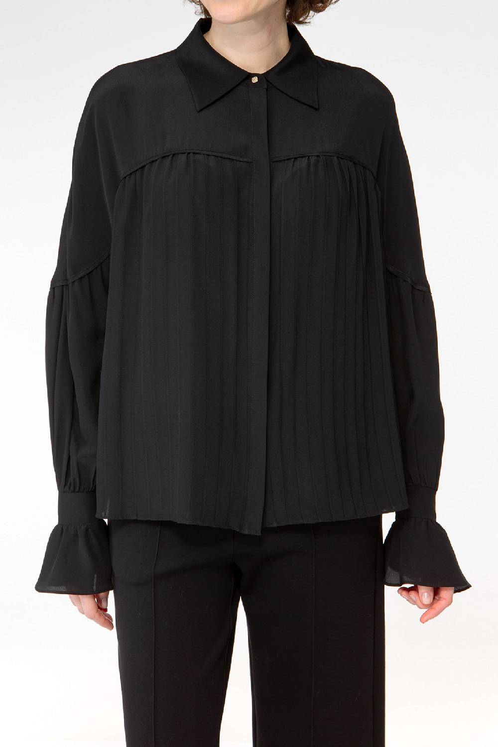 IVI GmbH FANCY Plissé Bluse aus Seiden-Georgette schwarz Valentinstagsangebot