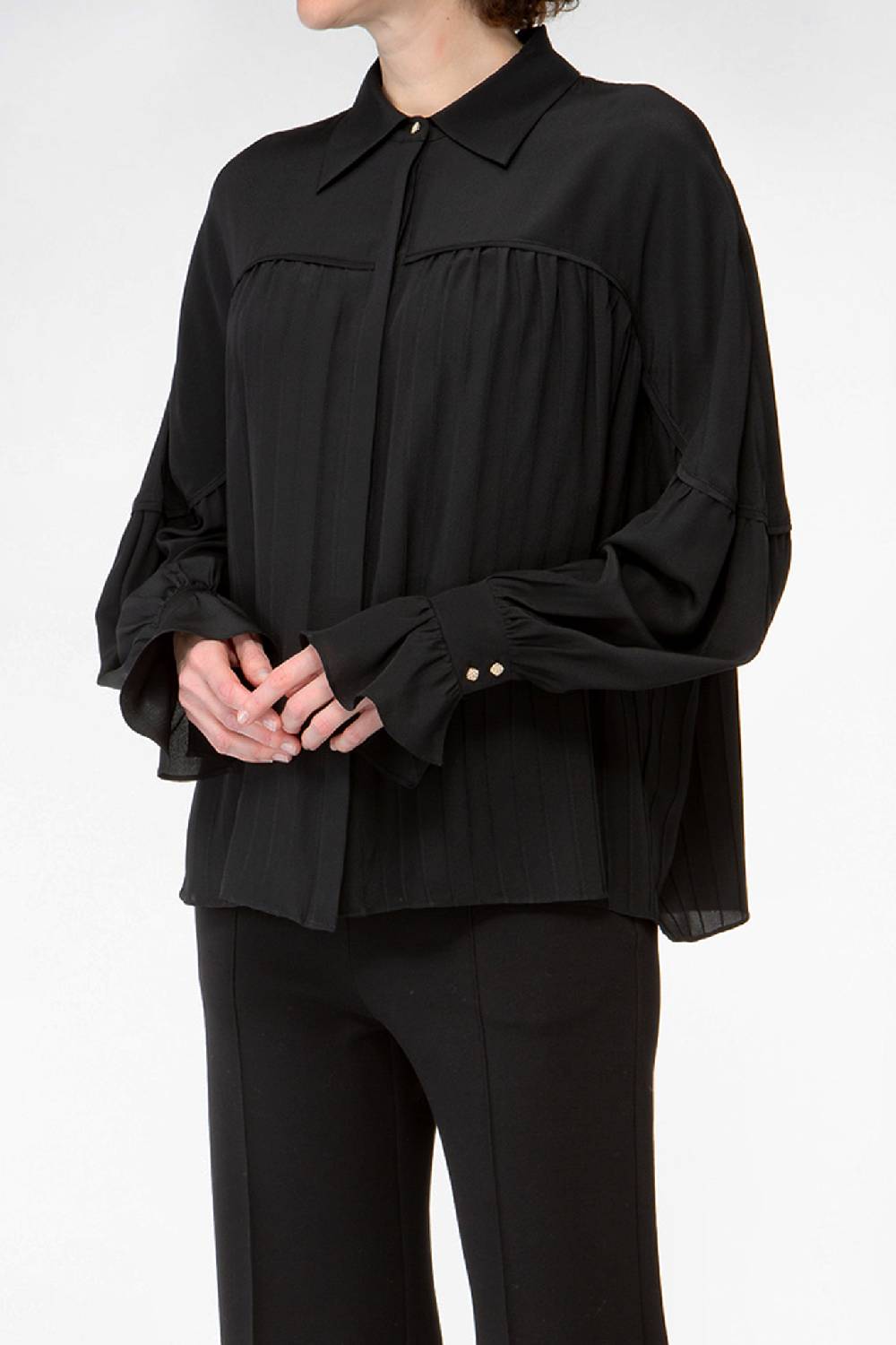 IVI GmbH FANCY Plissé Bluse aus Seiden-Georgette schwarz Valentinstagsangebot